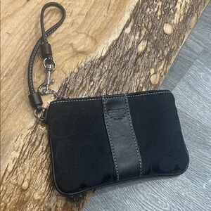 Coach Black Wristlet with Leather Accent